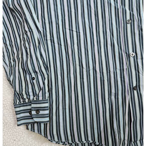 🦃 Mens Alan Flusser Cotton Casual Button Down Top Size Xl Multicolor Striped - Picture 8 of 11